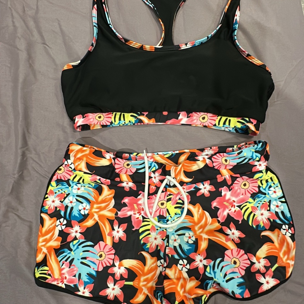 Floral Swim Sports Bra and Shorts Set